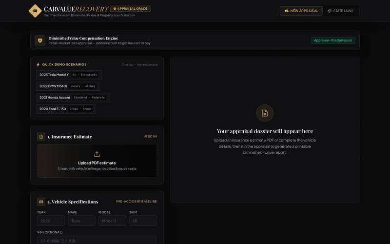 Car Value Recovery — live site preview
