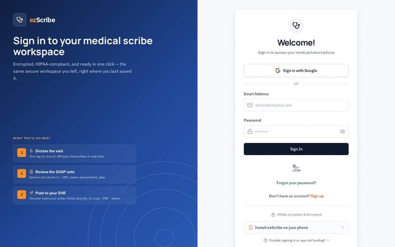 ezScribe App — live site preview