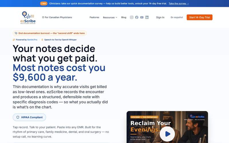 ezScribe — live site preview